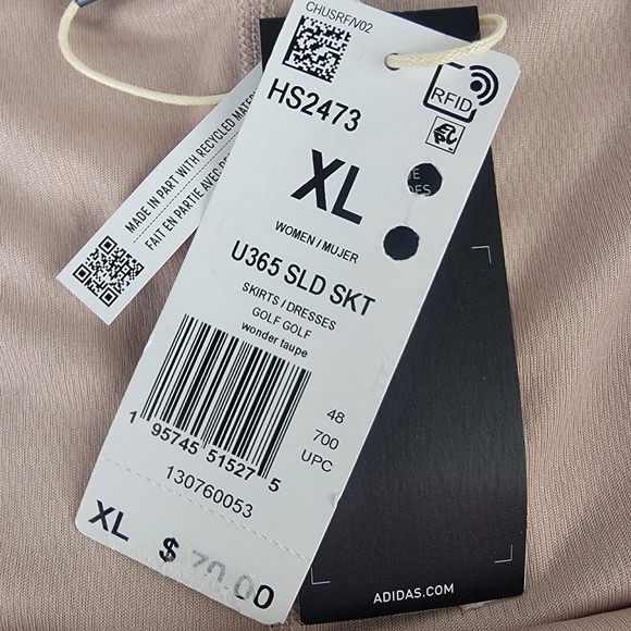 Adidas Golf Skort XL Solid Neutral Skirt Tennis Wicking Pockets Beige Sporty NWT - Picture 4 of 10
